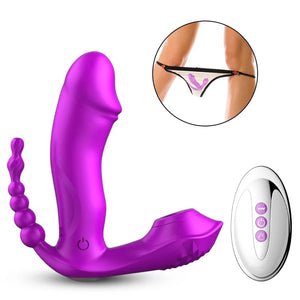 Remote Control G-Spot Sucking Vibrator with Anal Plug